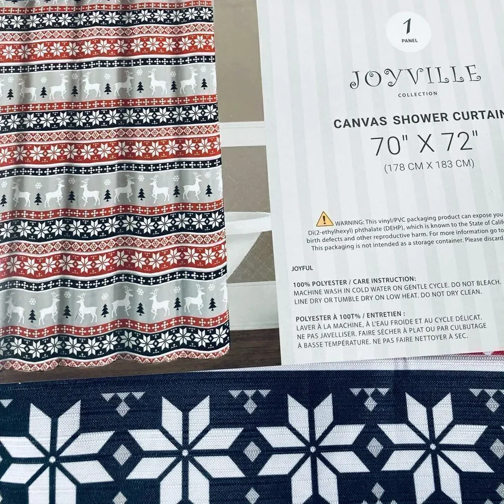NWT Reindeer Nordic Print Christmas Shower Curtain